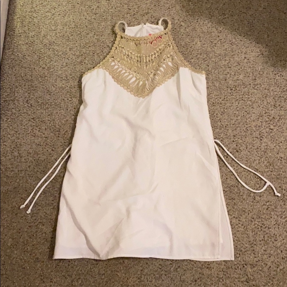 White Lilly Pulitzer dress w gold trim